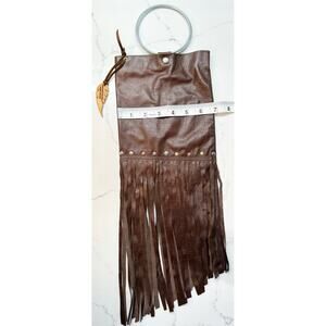 INHERITED Leather Women’s Purse with Asymmetrical Fringes, Silver Ring Handles